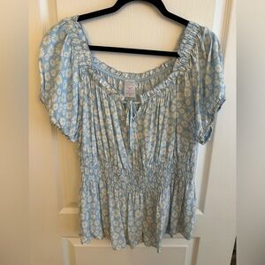 No Boundaries Light Blue Floral Blouse
